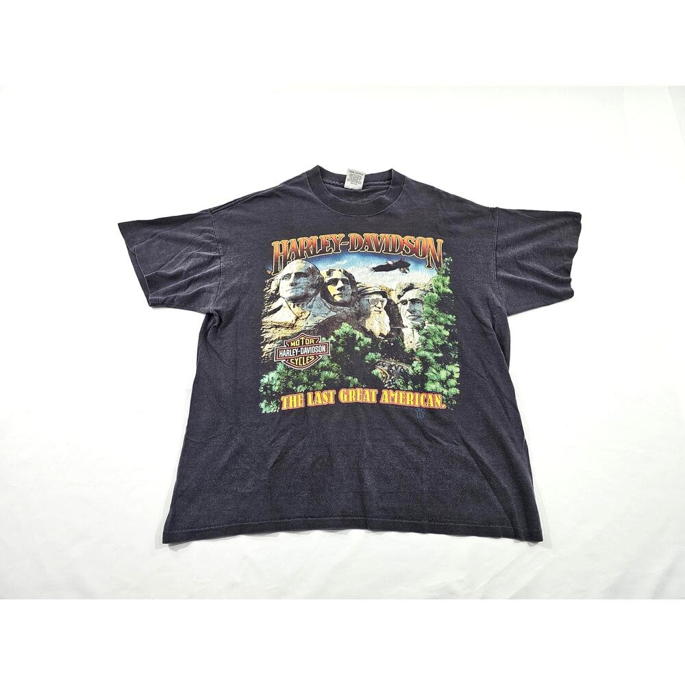 Harley Davidson The Last Great American Mount Rushmore Black T-Shirt Sz L 1980s